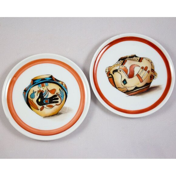 Hutschenreuther Lot of 2 Mini Plates SW Pottery Design Mesa IPA Show 1989 3.75" - Picture 1 of 8